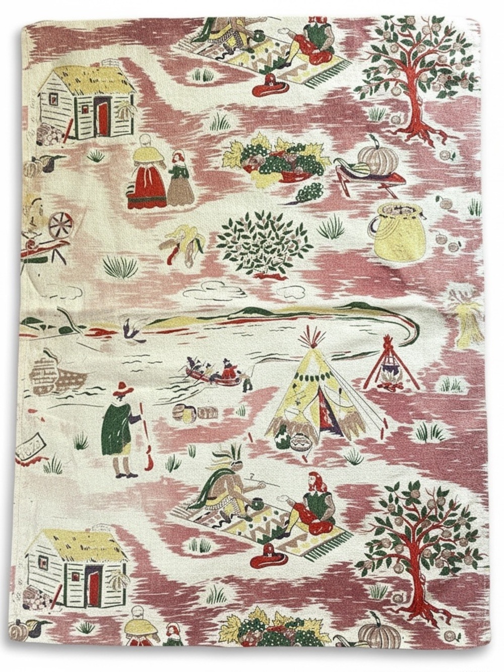 Vintage Mid Century Thanksgiving Novelty Print Fabric Valance Towel Remnant